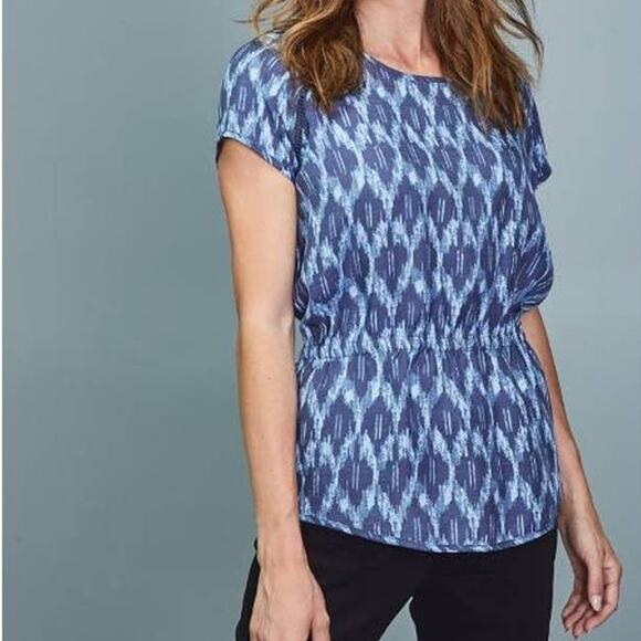 Toad & Co Hillrose T-Shirt Top Blue Ikat Print 100% Tencel Women's XS - Picture 1 of 8
